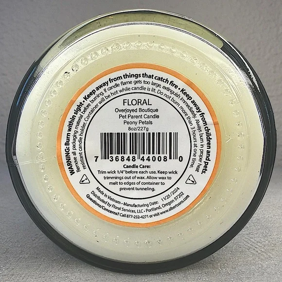 Glass Candle ‘Peony Petals’ — “All My Kids Have Paws”, 8oz, Overjoyed Boutique - Picture 8 of 11